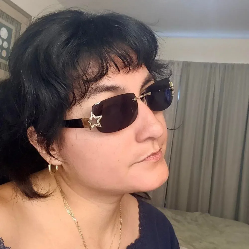 Y2k star girl sunglasses, futuristic rimless shades, mcbling glam futuristic